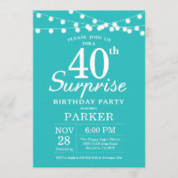 Surprise 40th Birthday Teal Aqua Turquoise