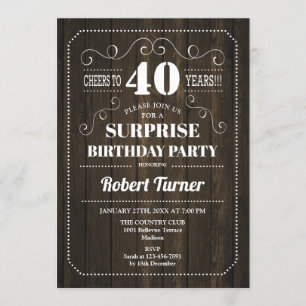 Surprise 40th Birthday - Wood Pattern Invitation