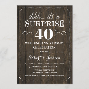 Surprise 40th Wedding Anniversary - Rustic Wood Invitation