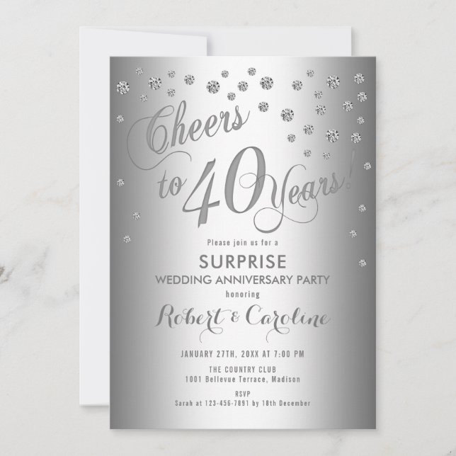 Surprise 40th Wedding Anniversary - Silver Invitation (Front)