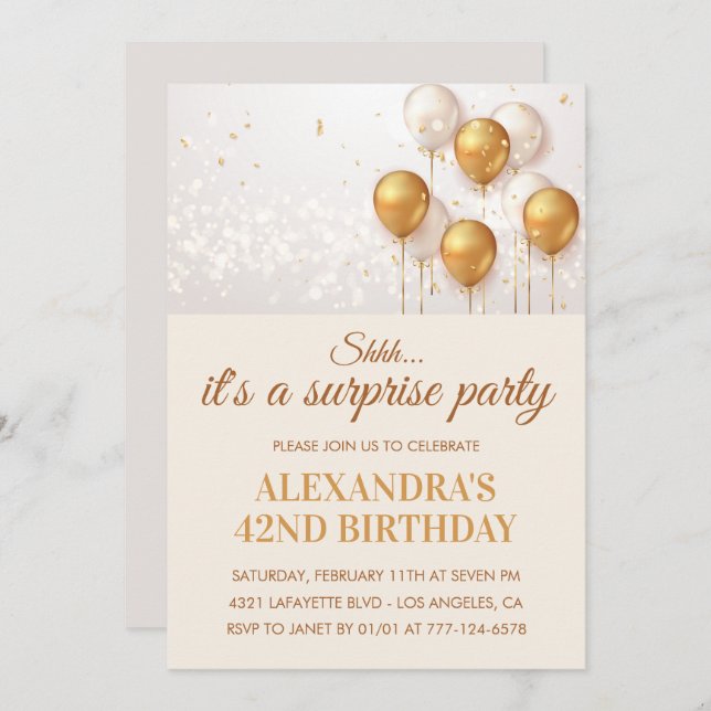 Surprise 42nd birthday invitations Gold (Front/Back)