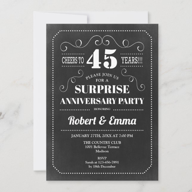 Surprise 45th Anniversary Party - Chalkboard Invitation (Front)