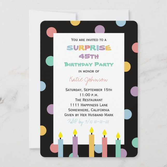 Surprise 45th Birthday Party Many Colours Invitation (Front)