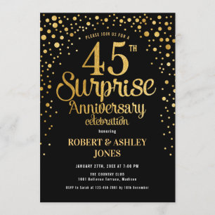 Surprise 45th Wedding Anniversary - Black & Gold Invitation