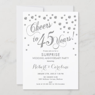 Surprise 45th Wedding Anniversary - White & Silver Invitation