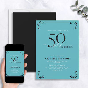 Surprise 50 & Fabulous Turquoise & Black Birthday Invitation