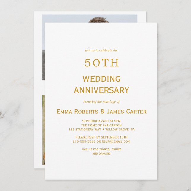 Surprise 50th Anniversary Invitation Gold (Front/Back)
