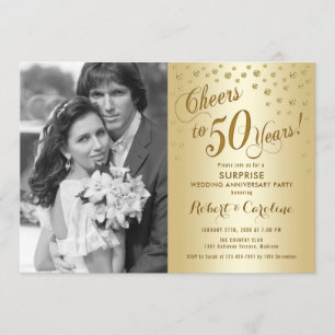 Surprise 50th Anniversary with Photo - Gold Invitation