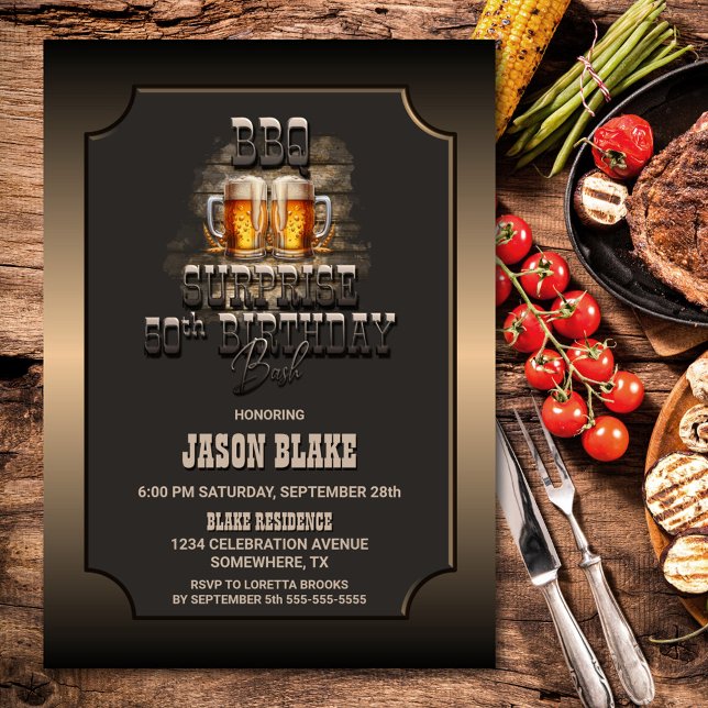 Surprise 50th Birthday BBQ Beers Party Invitation (Creator Uploaded)
