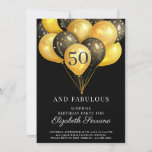 Surprise 50th Birthday Black And Gold Invitation<br><div class="desc">Black and gold balloons And confetti 50th birthday party invite. Bold black and gold style design with modern white script typeface. Customise for any age. 30,  40,  60,  70,  80,  and over.</div>