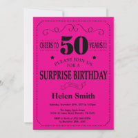 Surprise 50th Birthday Black and Hot Pink
