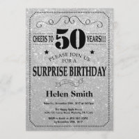 Surprise 50th Birthday Black and Silver Glitter