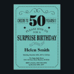 Surprise 50th Birthday Black and Teal Invitation<br><div class="desc">Surprise 50th Birthday Invitation Black and Teal Typography. Black and Teal Aqua Turquoise Background. Adult Birthday. Male Men or Women Birthday. Kids Boy or Girl Lady Teen Teenage Bday Invite. 13th 15th 16th 18th 20th 21st 30th 40th 50th 60th 70th 80th 90th 100th. Any Age. For further customisation, please click...</div>
