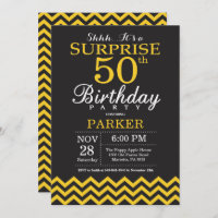 Surprise 50th Birthday Black and Yellow Chevron