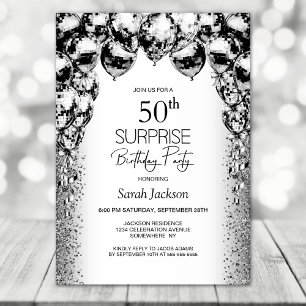 Surprise 50th Birthday Black White Balloons Party Invitation