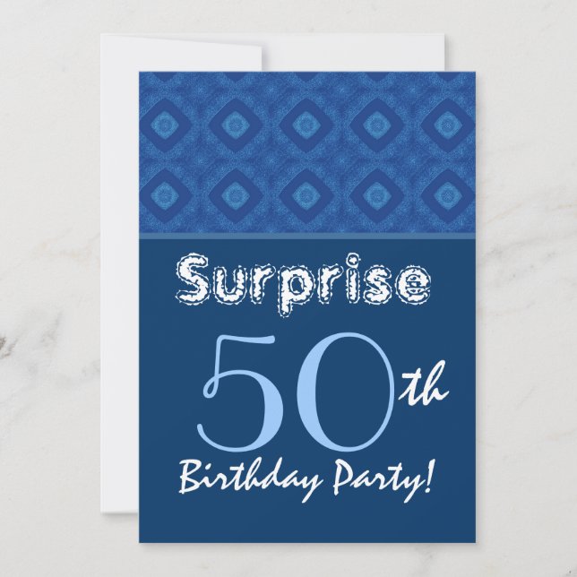 SURPRISE 50th Birthday Blue Diamond Pattern Invitation (Front)