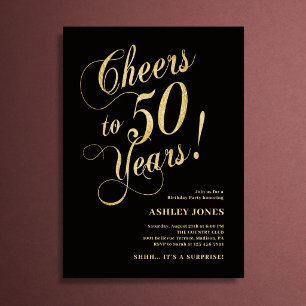 Surprise 50th Birthday Elegant Gold Black Invitation