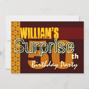 Surprise 50th Birthday Gold and Chocolate Stars Invitation