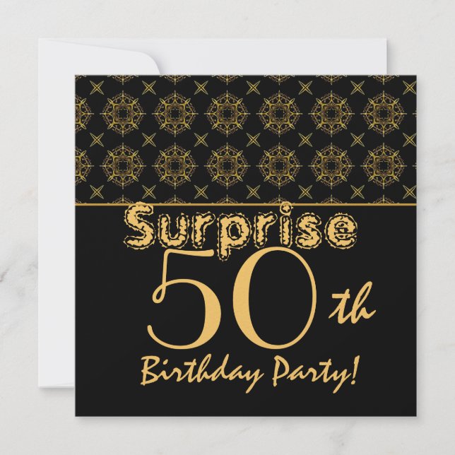 SURPRISE 50th Birthday Gold Black Vintage W1904 Invitation (Front)