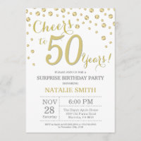 Surprise 50th Birthday Gold Glitter Diamond