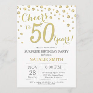Surprise 50th Birthday Gold Glitter Diamond Invitation
