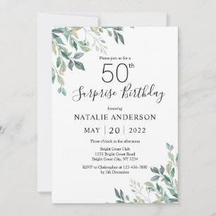 Surprise 50th Birthday Green Eucalyptus Greenery Invitation