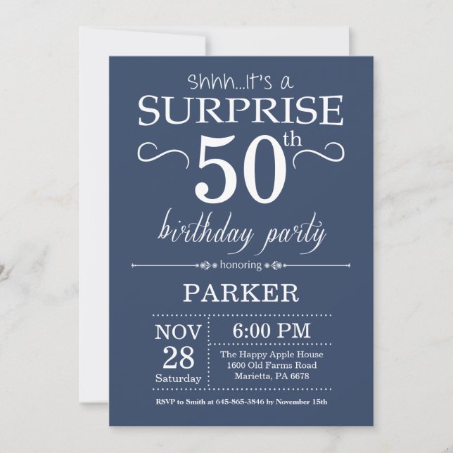 Surprise 50th Birthday Invitation Blue (Front)