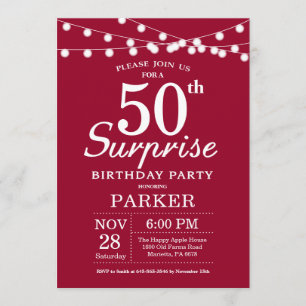 Surprise 50th Birthday Invitation Burgundy Red