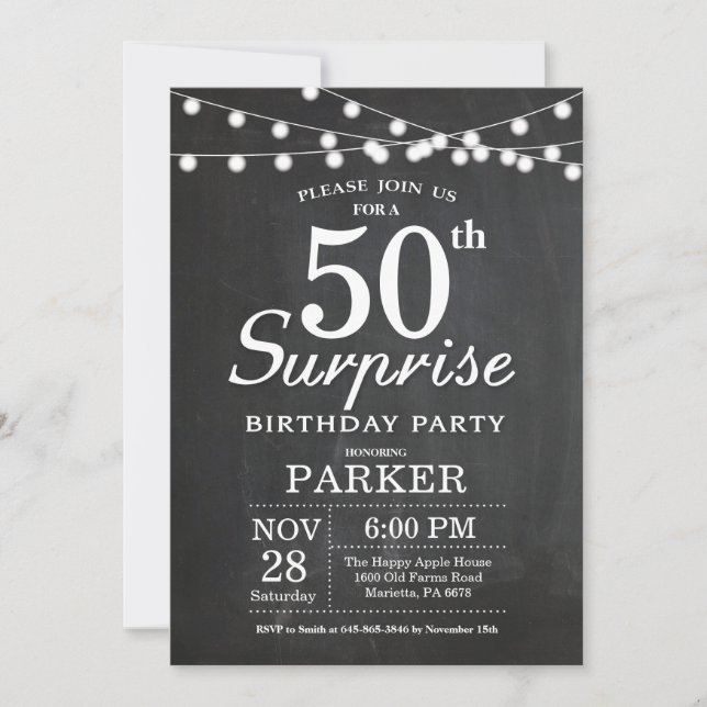 Surprise 50th Birthday Invitation Chalkboard (Front)