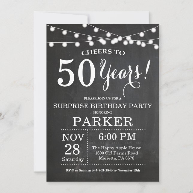 Surprise 50th Birthday Invitation Chalkboard (Front)