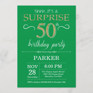 Surprise 50th Birthday Invitation Green and Gold