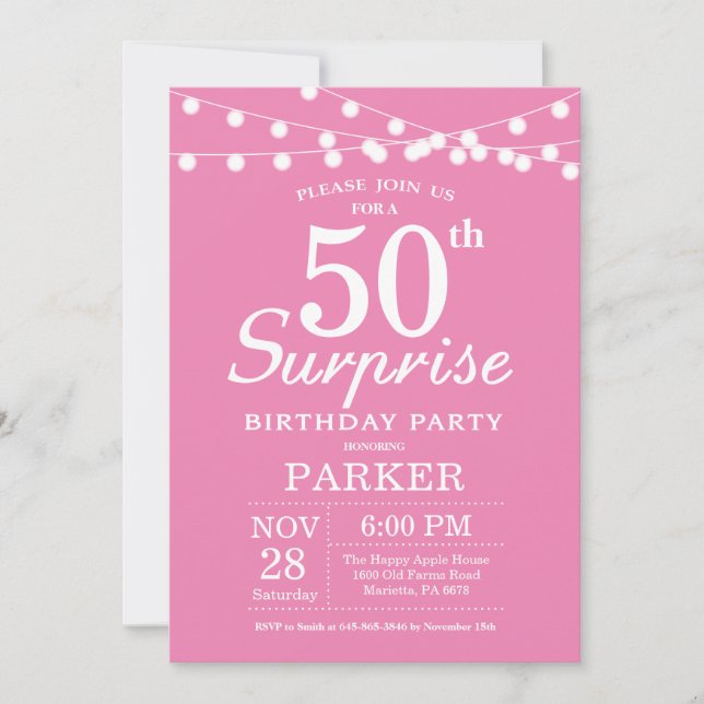 Surprise 50th Birthday Invitation Pink (Front)