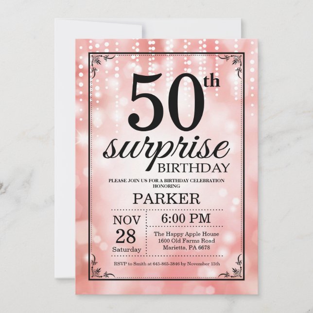 Surprise 50th Birthday Invitation Pink Glitter (Front)