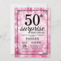 Surprise 50th Birthday Invitation Pink Glitter