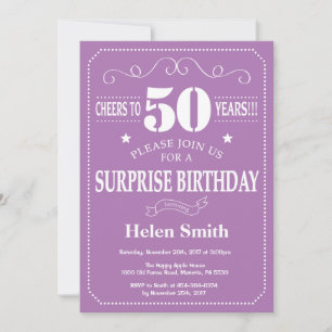 Surprise 50th Birthday Invitation Purple and White