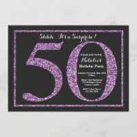 Surprise 50th Birthday Invitation Purple Glitter