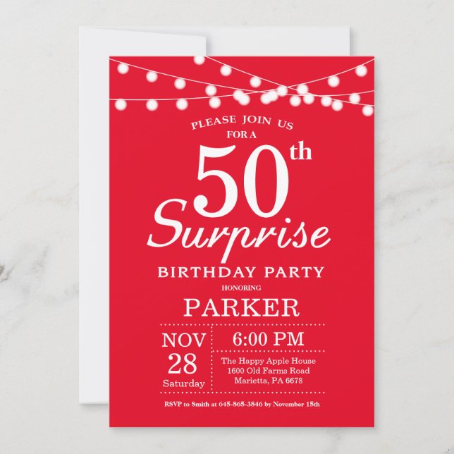 Surprise 50th Birthday Invitation Red (Front)