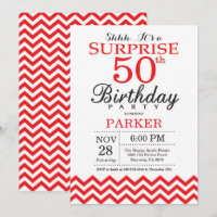Surprise 50th Birthday Invitation Red Chevron