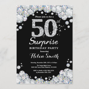 Surprise 50th Birthday Invitation Silver Diamond
