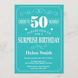 Surprise 50th Birthday Invitation Teal and White