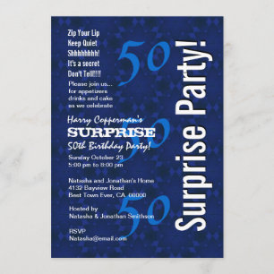 SURPRISE 50th Birthday Modern Blue Pattern G208 Invitation