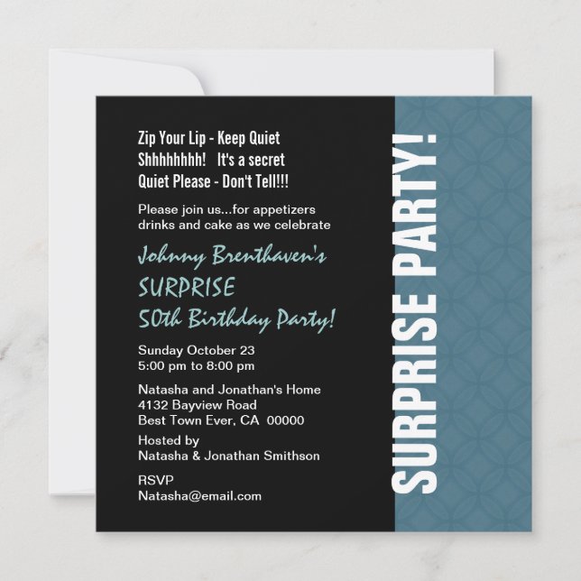 SURPRISE 50th Birthday Modern Dusty Blue W1452 Invitation (Front)