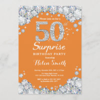 Surprise 50th Birthday Orange and Silver Diamond