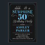 Surprise 50th Birthday Party - Black Blue Invitation<br><div class="desc">Surprise 50th Birthday Party Invitation.
Simple classy design in black,  light blue and white. Features elegant script font. Surprise bday celebration for man or woman. Can be customized into any age!</div>