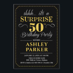 Surprise 50th Birthday Party - Black Gold Invitation<br><div class="desc">Surprise 50th Birthday Party Invitation.
Simple classy design in black,  gold and white. Features elegant script font. Surprise bday celebration for man or woman. Can be customised into any age!</div>