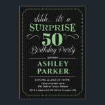 Surprise 50th Birthday Party - Black Green Invitation<br><div class="desc">Surprise 50th Birthday Party Invitation.
Simple classy design in black,  green and white. Features elegant script font. Surprise bday celebration for man or woman. Can be customized into any age!</div>