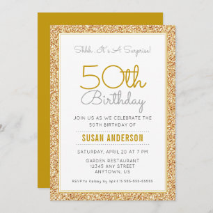 Surprise 50th Birthday Party Faux Gold Glitter Invitation