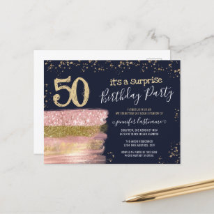 Surprise 50th Birthday Party Glitter Cake Postcard