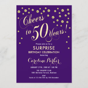 Surprise 50th Birthday Party - Gold Purple Invitation