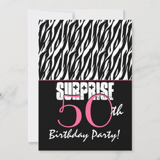 SURPRISE 50th Birthday Party Modern Zebra Invitation (Front)